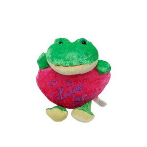 Valentines Day Frog Holding Heart Pillow Love You 10" Green Pink Sugar Loaf 2006